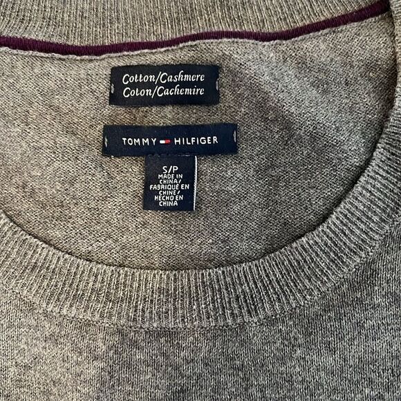 Tommy Hilfiger cotton/cashmere blend size S purple/gray colorblock sweater EUC - Picture 4 of 9